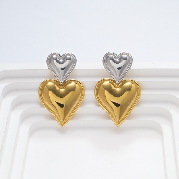 Waterproof Double Heart Drop Earrings*Tarnish Free - Picture 6 of 6